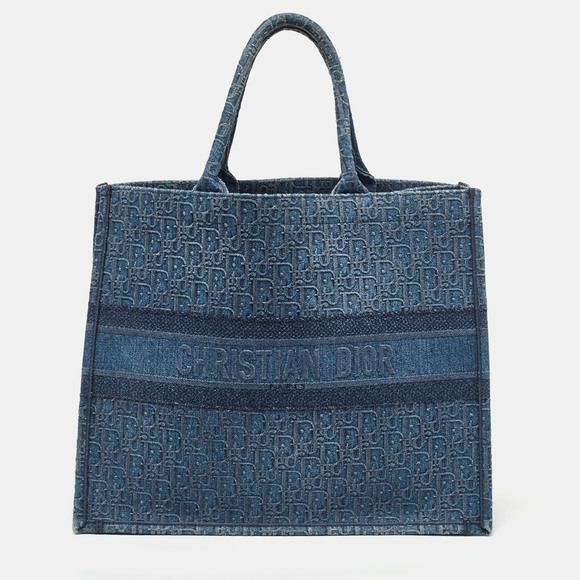 Dior Handbags - Dior Blue Oblique Denim Large Book Tote